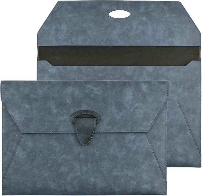 VANRA PU Leather File Folder Document Organizer Holder Waterproof Filing Envelope Case with 2 Pockets, A4 Portfolio Folder with Magnetic Snap Button Closure (Blue)
