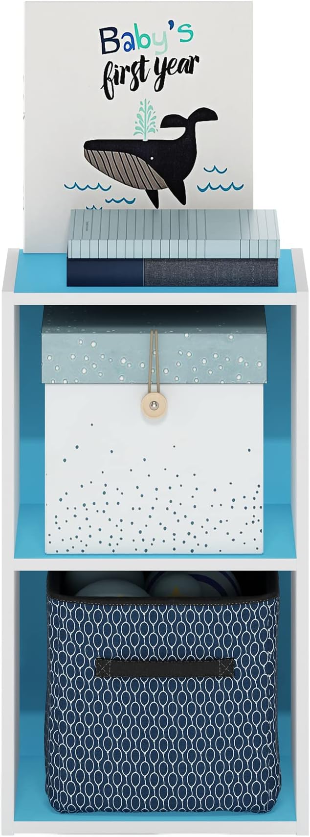Furinno Luder Bookcase / Book / Storage, 2-Tier Cube, Light Blue/White-NeatNest