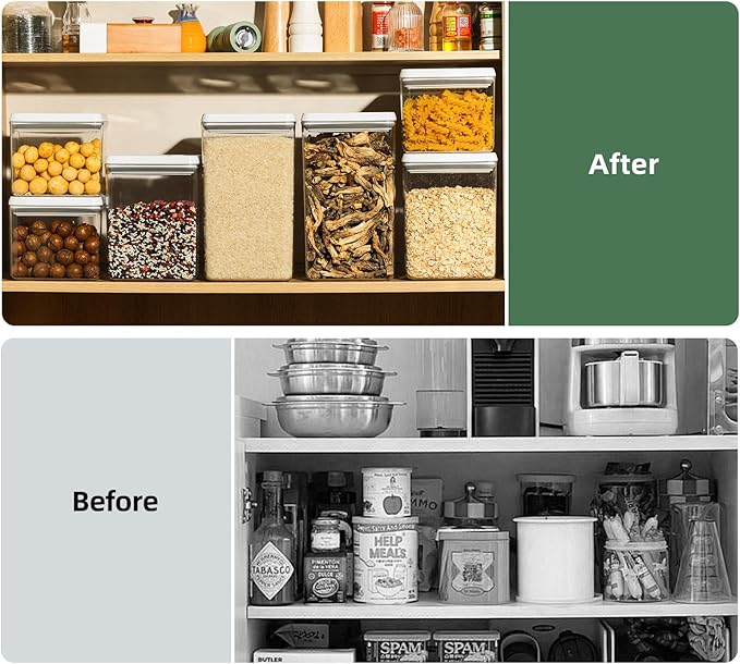 Food Airtight Containers storage with Lids 3 Pack (1800ml + 1200ml + 500ml) One Button Open/POP UP/Kitchen Storage Organization for Coffee Tea Brown Sugar Cereals