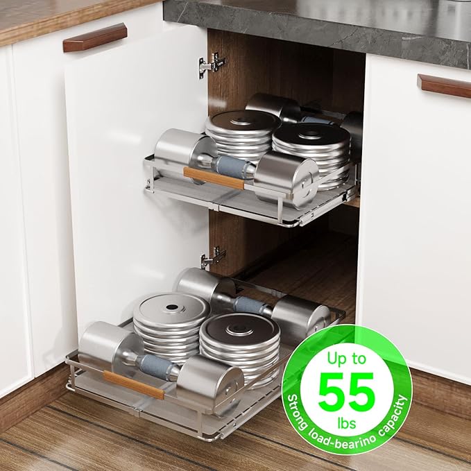Expandable Pull Out Drawers for Cabinets, Kitchen Cabinet Slide Out Shelves, Adjustable Roll Out Drawers, Stainless Steel, Medium 1 Pack, (14.5"-24") Width x 17.5" Depth-NeatNest