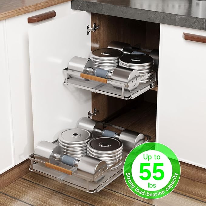 Expandable Pull Out Drawers for Cabinets, Kitchen Cabinet Slide Out Shelves, Adjustable Roll Out Drawers, Stainless Steel, Large 1 Pack, (14.5"-25.5") Cabinet Width x 22.7" Depth-NeatNest