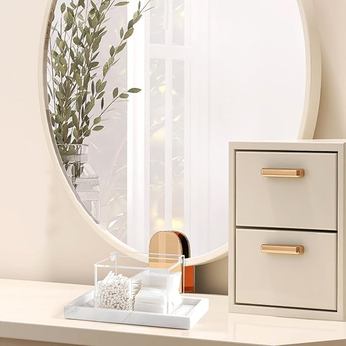 Clear Acrylic Cotton Swab Ball Holder Qtip Organizer with Lid 2-Grid Canister for Make Up Pads, Floss Picks, Vanity Storage,Bath Salts, Cosmetics, Home Bathroom Decor (DP004)-NeatNest