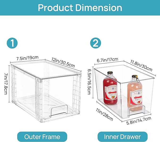 Vtopmart 2Pack Large Stackable Kitchen Pantry Storage Drawers, Clear Organizer Bins with Handles, Acrylic Drawer Organizers for Kitchen Pantry, Bathroom Undersink, Cabinet Organization and Storage-NeatNest