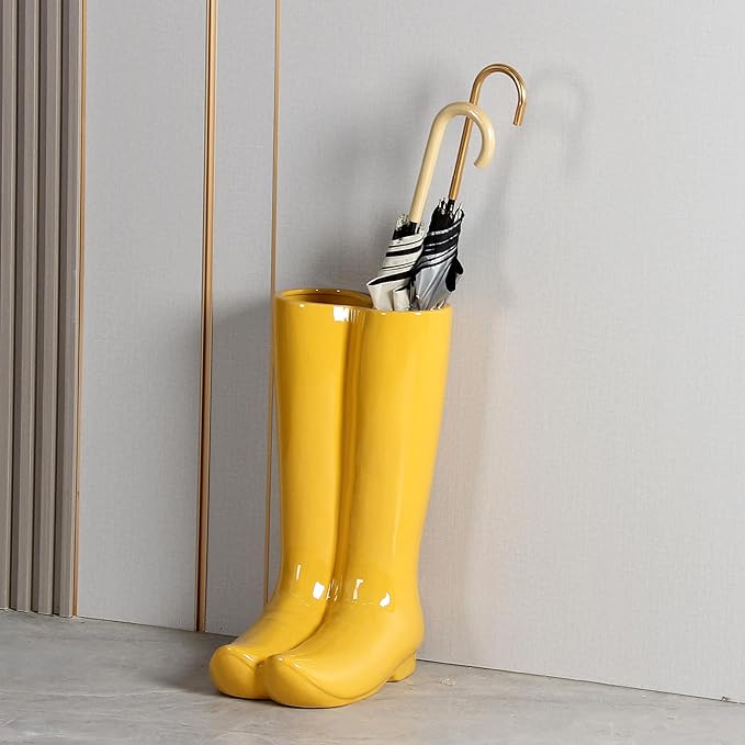Ceramic Boot Umbrella Stand Boots Vase Freestanding Umbrella Bucket Ceramic Umbrella Rack Home Decor Piece for Home Decor, Office, Apartment, Hotel, Bars,14''H-NeatNest