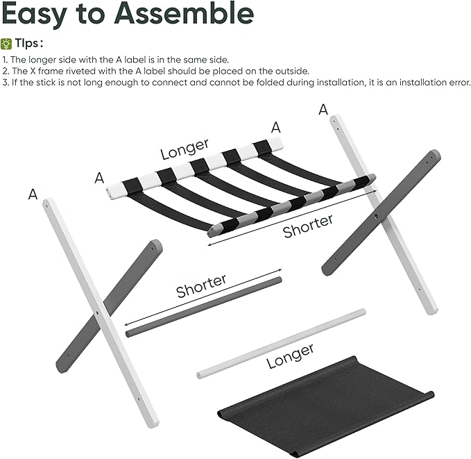 2 Pack Luggage Rack, Folding Luggage Rack for Guest Room, White Bamboo Suitcase Stand Holds up to 131 lb, Luggage Stand with Storage Shelf for Hotel, Bedroom