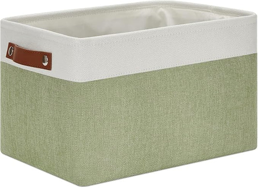 DULLEMELO Fabric Storage Bin for Laundry, Home, Foldable Storage Basket for Shelves, Toys, Collapsible Storage Basket Bin for Office, Closet,Bedroom(White&Green)-NeatNest