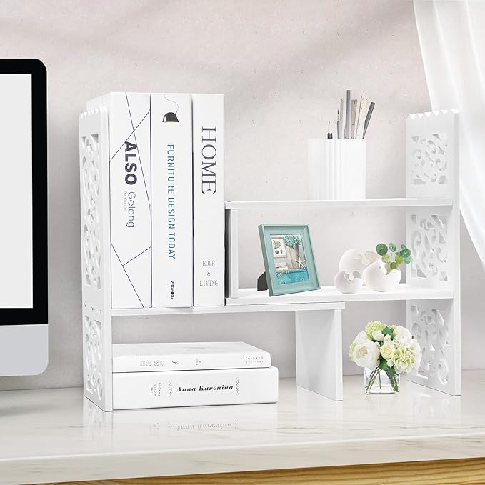 Jerry & Maggie - WPC Desktop Organizer White Office Storage Rack Shelf | Birthday Gifts - Toy - Home Decor | Free Style Rotation Display Modern Luxurious Stand Shelf (White)-NeatNest