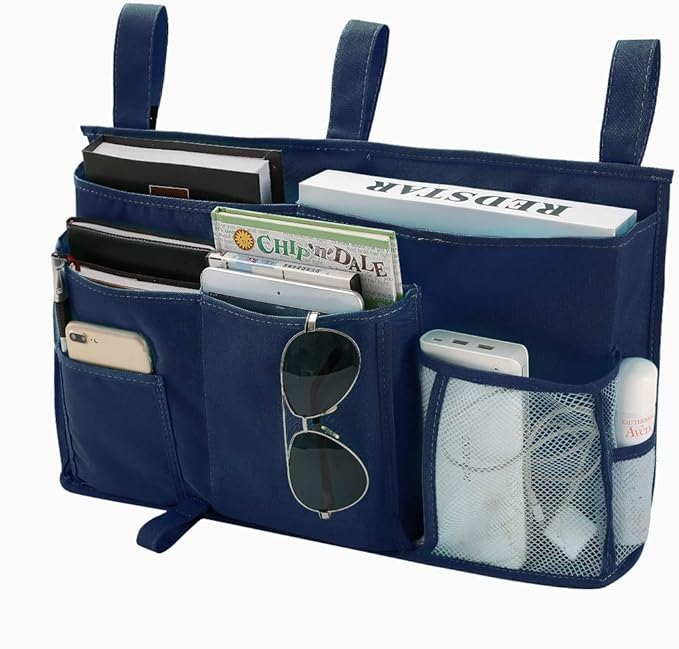 Bseash Bunk Bed Organizer, Bedside Caddy Hanging Bed Organizer Storage Bag 8 Pockets, for College Dorm Rooms Bed, Hospital Bed, Baby Bed Rails, 600D Oxford Cloth (Navy Blue)-NeatNest