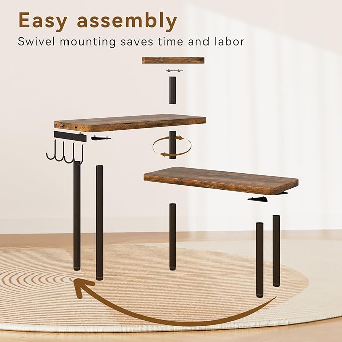 IBUYKE Countertop Organizer,3-Tier Spice Racks,Kitchen Counter Corner Shelf,4 Side Hooks,Adjustable Countertop Shelf for Kitchen, Bathroom, Coffee Bar, Cabinet, Desk,Rustic Brown,TLJ023H-NeatNest