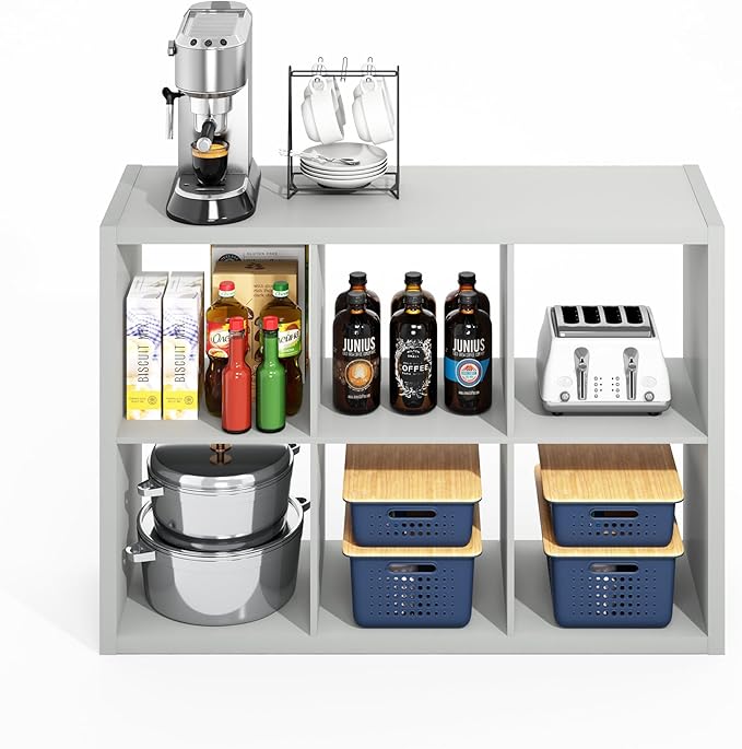 Furinno Hermite 6-Cube Open Shelves Kitchen Storage, Kitchen Island, Bakers Rack, Buffet Sideboard, Light Grey-NeatNest