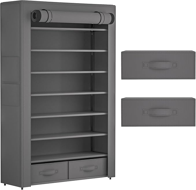 Shoe Rack Storage Cabinet 32 Pairs Organizer Shelf Tall for Shoes Large Free Standing Racks Vertical Shoe Holder Stand with Cover Two Boxes Closet-NeatNest