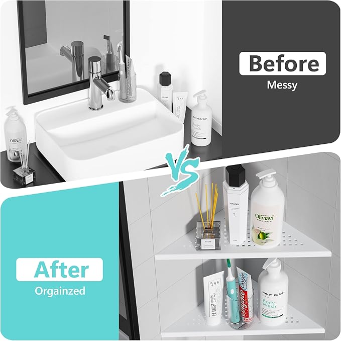 Corner Shower Shelves, 10” Recessed Tile Shower Shelf Matte White, 304 Stainless Steel Grout in Corner Tile Shower Shelves, No Drilling, 2 Pack-NeatNest