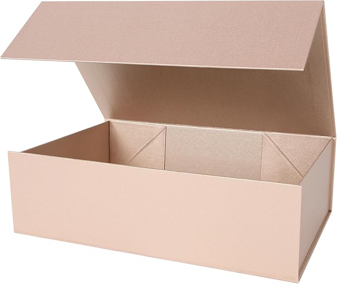Aimyoo Gold Collapsible Gift Box with Magnetic Closure Lids 13.8x9x4.3 in, Large Bridesmaid Groomsman Proposal Boxes, Rectangle Present Box for Graduation Birthday Storage 1 Pack-NeatNest