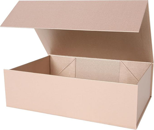 Aimyoo Gold Collapsible Gift Box with Magnetic Closure Lids 13.8x9x4.3 in, Large Bridesmaid Groomsman Proposal Boxes, Rectangle Present Box for Graduation Birthday Storage 1 Pack-NeatNest