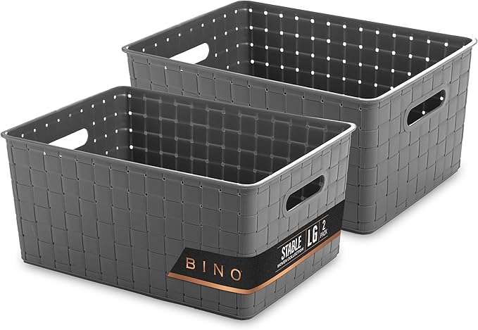 BINO | Plastic Storage Baskets Large - Grey | THE STABLE COLLECTION | Multi-Use Storage | Rectangular Cabinet Organizer | Baskets For Organizing with Handles | Home Office Organization and Storage-NeatNest