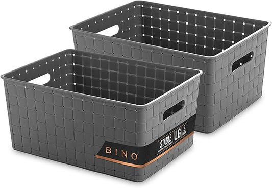 BINO | Plastic Storage Baskets Large - Grey | THE STABLE COLLECTION | Multi-Use Storage | Rectangular Cabinet Organizer | Baskets For Organizing with Handles | Home Office Organization and Storage-NeatNest