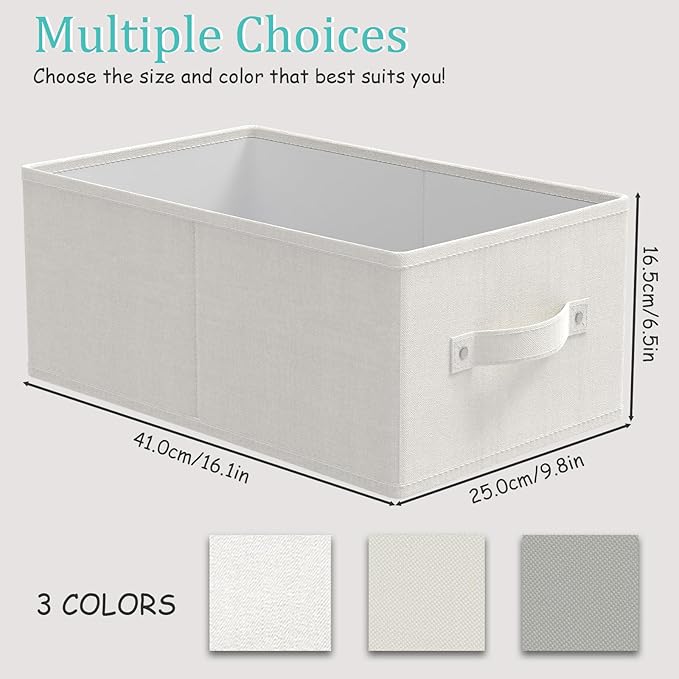 Fabric Storage Boxes for Shelves, 3 Pack Foldable Cloth Bins, Closet Organizers System with 2 Handles, Durable and Sturdy, Saving Space, White & Ivory, 16.1 x 9.8 x 6.5 In, XSNY11WM-3-NeatNest