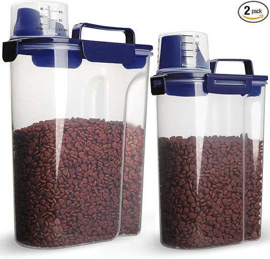 Dog Food Storage Container, 5-7 Lbs Airtight Pet Food Container, Cat Food Container Dispenser with Portable Handle, Pouring Spout and 4 Seal Buckles for Dogs Cats 2 Pack Blue-NeatNest