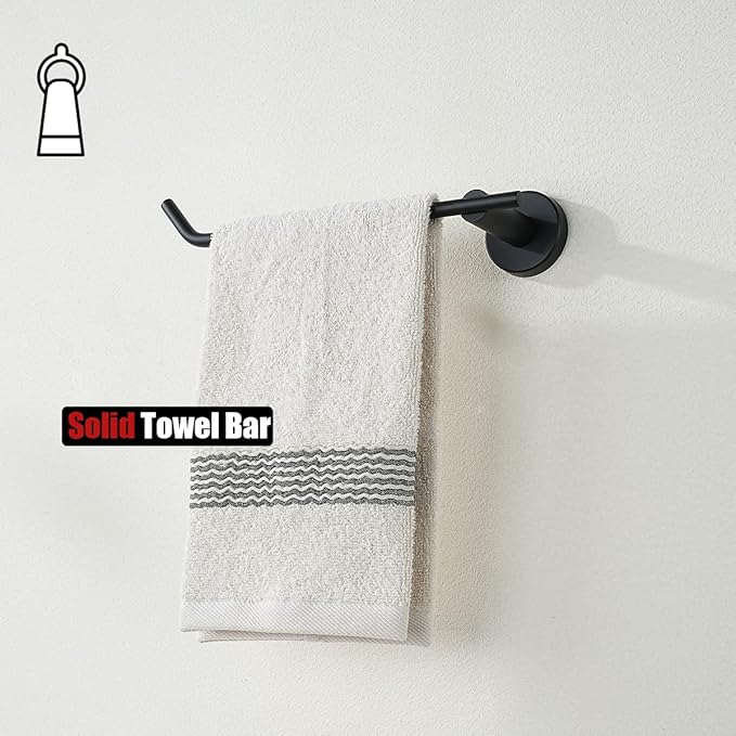 JQK Black Hand Towel Bar, Stainless Steel Towel Ring for Bathroom, 9 Inch Necklace Holder Matte Black Wall Mount Left Hand, TR101-PB