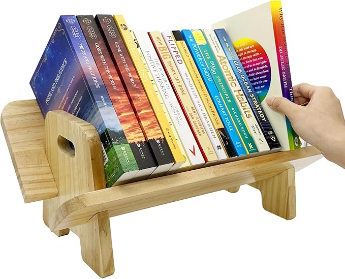 Couch-Style Desktop Bookshelf Organizer - Natural Wood Desk Top Bookshelf for Books, CDs, Magazines, Space-Saving for Home Office/Dorm (1, Oblong)-NeatNest