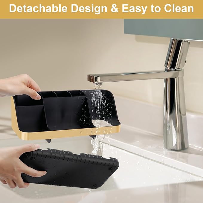 Gold Toothbrush Holders for Bathrooms Countertop Organizer - Detachable 7 Slots Electric Toothbrush and Toothpaste Holder, Kids Organization and Storage, Restroom Accessories Vanity Stuff-NeatNest
