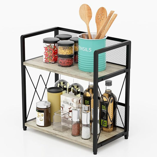 Aduanbang Coffee Bar Accessories Organizer, Seasoning Organizer, 2 Tier Wooden Kitchen Counter Shelf, Coffee Organizer Station for Countertop, Coffee Condiment Rack for Mugs, Cups, Cream, Syrup-NeatNest