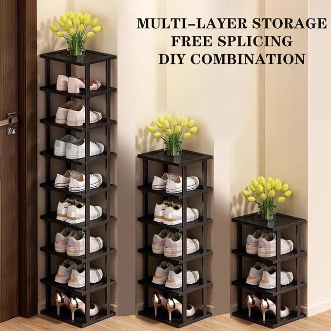 Vertical Shoe Rack - Tall Narrow Shoe Rack Organizer for Small Spaces,7 Tier Bamboo Shoen Shelf for Entryway,Closet,Corner,Doorway,Skinny Shoe Shelf Space Saving Shoe Storage,Free Stackable DIY-NeatNest