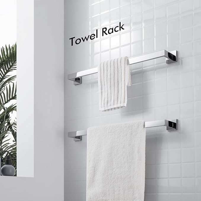 BANOLUX Towel Rack, 16-Inch Single Towel Bars for Bathroom, Towel Racks for Bathroom Wall Mounted SUS304 Stainless Steel Hand Towel Holder Heavy Duty, Chrome Towel Bar 2 Pack, A7-TB-PC-16IN-2PACK