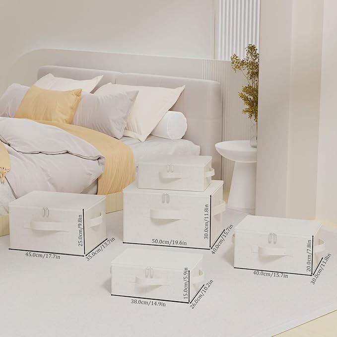 Underbed Storage Cube, Closet Organizer with Lid, Foldable Home Container Bags for Organizing Clothes, Shoes, Blankets, Pillows, 15.7x11.8x7.8Inches, Beige, 2 Pack-NeatNest