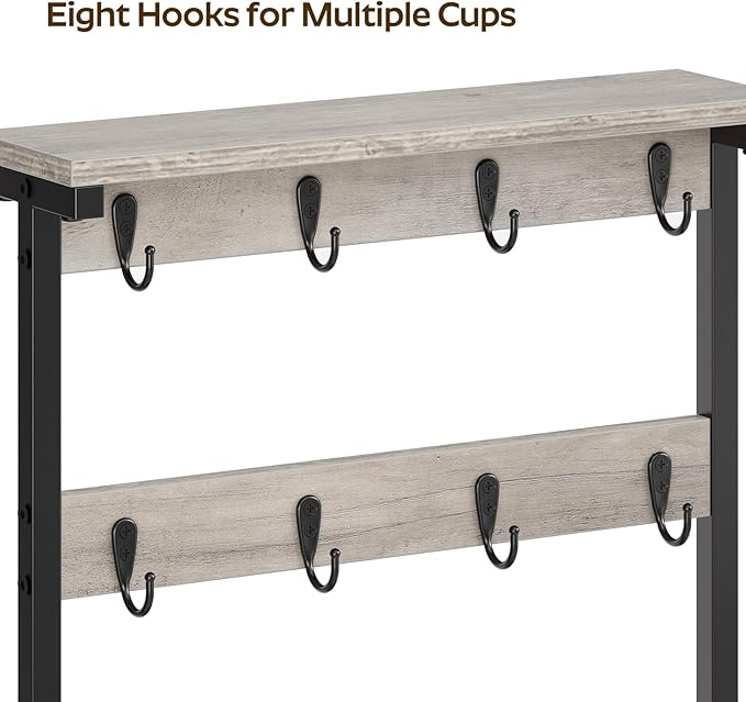 Coffee Mug Holder for Counter, 2 Tier Mug Tree Rack, with 8 Hook and 2 Open Shelves, Vintage Mug Holder Stand for Home Kitchen, Greige MH43BG-NeatNest