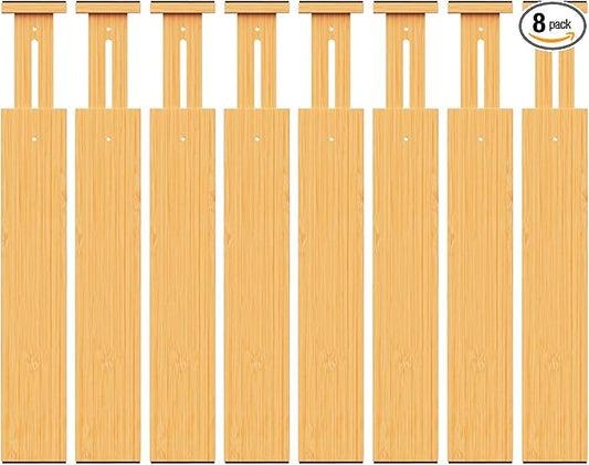 BAMBUROBA Bamboo Drawer Dividers, Adjustable Expandable Drawer Organization Separators - 17-22" for Bedroom, Bathroom, Dresser and Office - 8-Pack-NeatNest