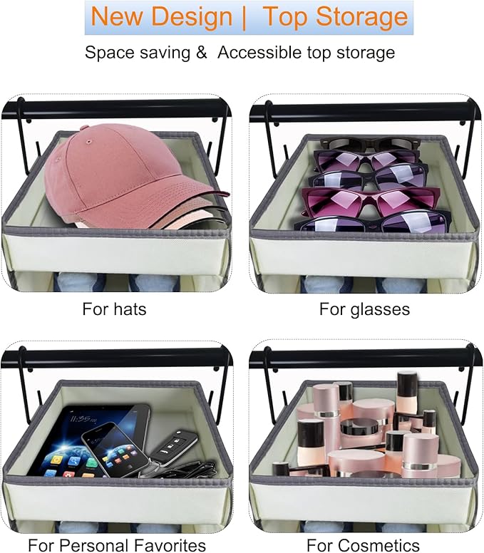 2 Pack Large-Sized Hanging Shoe Organizer 10-Shelf, Sturdy Hanging Closet Organizer with 8 Side Pockets, Wider Hanging Shelves for Storage Shoes Clothes Jeans Shirts Toys, Beige-NeatNest