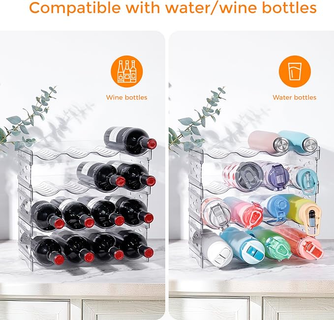BoxedHome Plastic Water Bottle Organizer and Wine Rack Storage Holder for Inside Cabinet, Kitchen Countertop, Table Top, Pantry, Bars, Cabinets, Fridge - Clear (4 Tier 16 Containers)-NeatNest