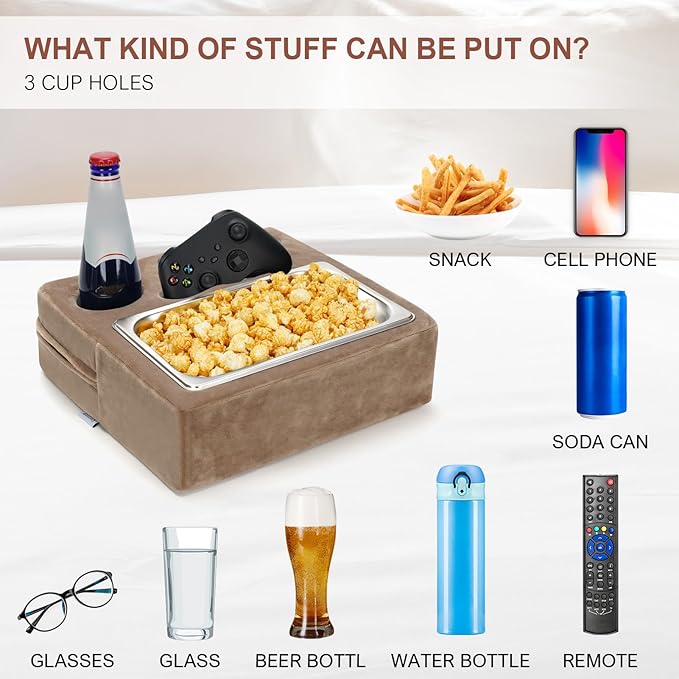Couch Cup Holder, Couch Caddy, Couch Drink Holder, Bed Cup Tray, Sofa Cup Holder Remotes Holder for Cups, Headphones, Snacks and Phones, Use it on Car, Pack, Beach, RV, and More(Lightbrown)-NeatNest
