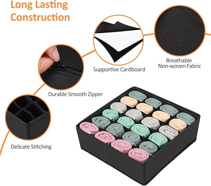 GOGOODA 4 Pcs Underwear Drawer Organizers Divider, Closet Socks Organizer and Storage Boxes for Lingerie, Bra, Undies-NeatNest