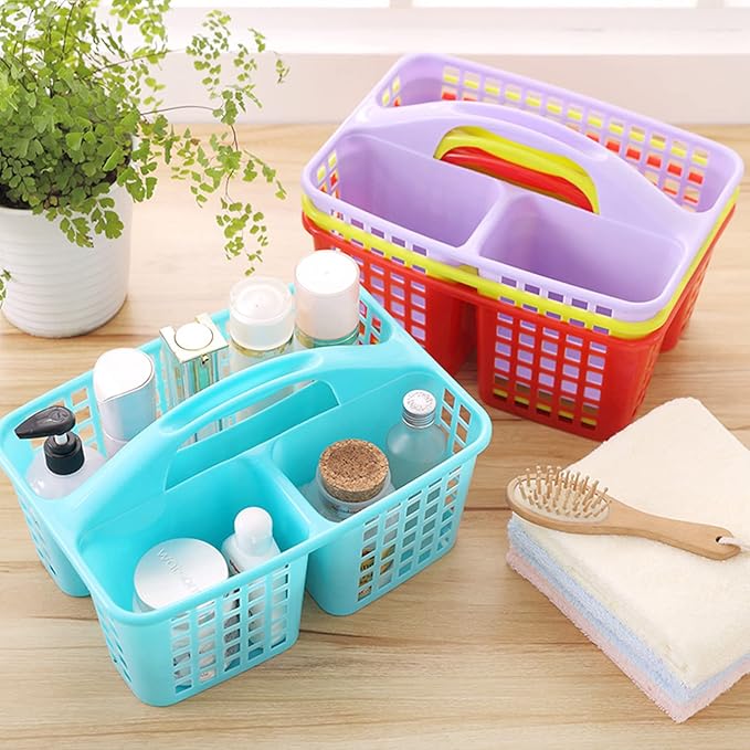 Haundry Plastic Shower Caddy Basket with 3 Compartments, Portable Divided Cleaning Supply Storage Organizer with Handle (Blue)-NeatNest