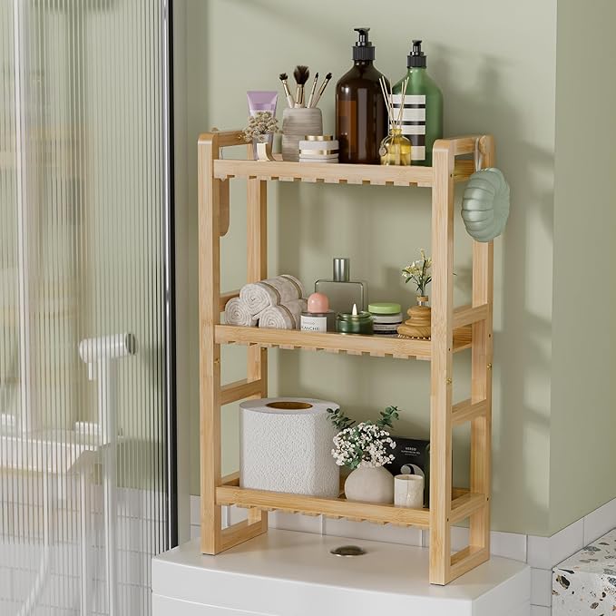 AmazerBath Bamboo Over The Toilet Storage Shelf - 3-Tier Bathroom Organizers and Storage Shelves, 2 in 1 Dual Stable Above Over Toilet Bamboo Shelf Home Storages Rack for Small Bathroom, Space Saver-NeatNest