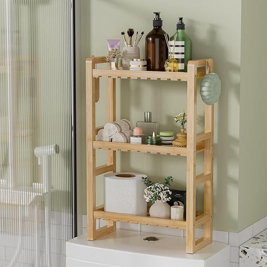 AmazerBath Bamboo Over The Toilet Storage Shelf - 3-Tier Bathroom Organizers and Storage Shelves, 2 in 1 Dual Stable Above Over Toilet Bamboo Shelf Home Storages Rack for Small Bathroom, Space Saver-NeatNest