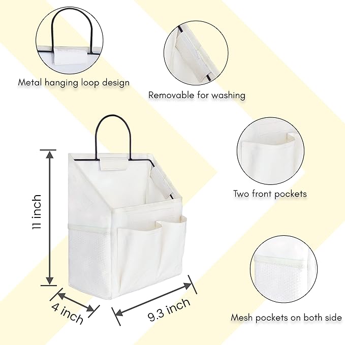 2pcs Small Wall Hanging Organizer Bag, Linen Fabric Door Hanging Storage Basket with Pockets, Waterproof Bin for Kitchen, Bedroom, Office, RV Camper (White)-NeatNest
