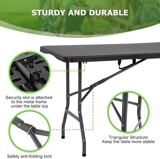 BestOffice Outdoor Folding Camping Table Plastic Table Portable Square Height Dining Table Perfect for Picnics,Parties,Party and Camping,Black Ratten-NeatNest