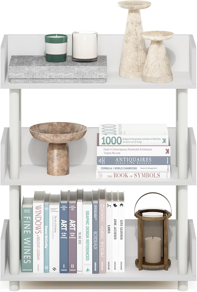 Furinno Turn-N-Tube 3-Tier Freestanding Multipurposes Display Rack, Bookshelf, White/White-NeatNest