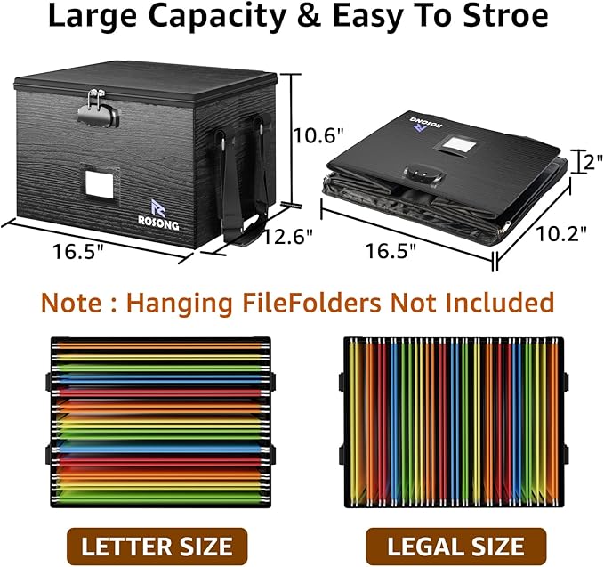 2 Pack Fireproof Document Box File Organizer - Portable Locking Filing Storage Box with Handle Waterproof for Hanging Letter/Legal Folder Important Document