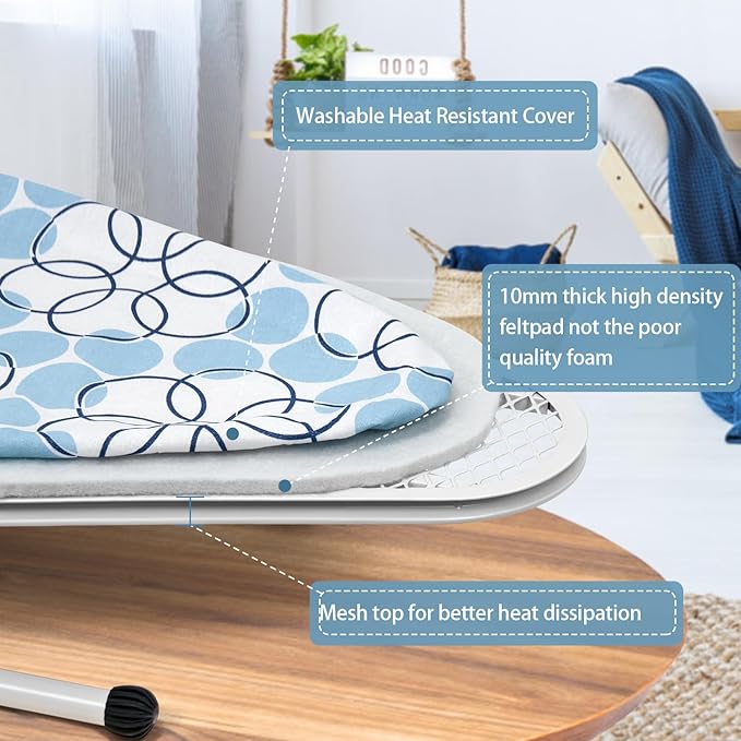 Duwee 12"×32" Table Top Ironing Board with Iron Rest,Small Ironing Board with Heat Resistant Cover,Thicken Felt Padding,Non-Slip Feet for Home, Laundry Rooms, Dorms
