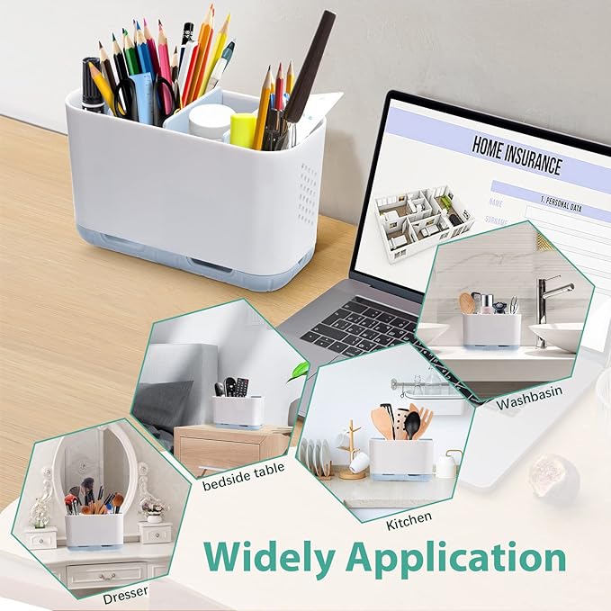 Boperzi Electric Toothbrush Holder for Bathroom Organizer Countertop, Detachable Anti-Slip Blue Toothpaste Storage Caddy 6 Slots White with Drainage Holes for Makeup Brush Razor Stand-NeatNest