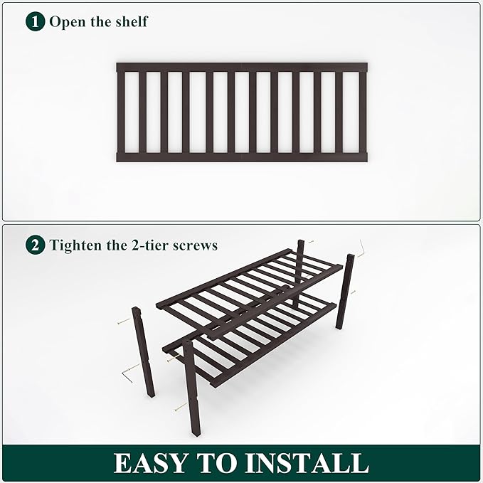Smiry Shoe Rack, 2 Tier Bamboo Shoe Organizer, Stackable Free Standing Wooden Shoe Storage Shelf for Closet, Entryway, Front Door Entrance, Brown-NeatNest