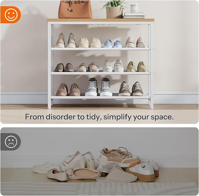 HOOBRO Shoe Rack with 3 PU Shelves, 4-Tier Shoe Storage Organizer for Closet and Entryway, Holds 9-12 Pairs of Shoes, Sturdy Metal Frame, Small Spaces, White and Natural WN94XJ01-NeatNest