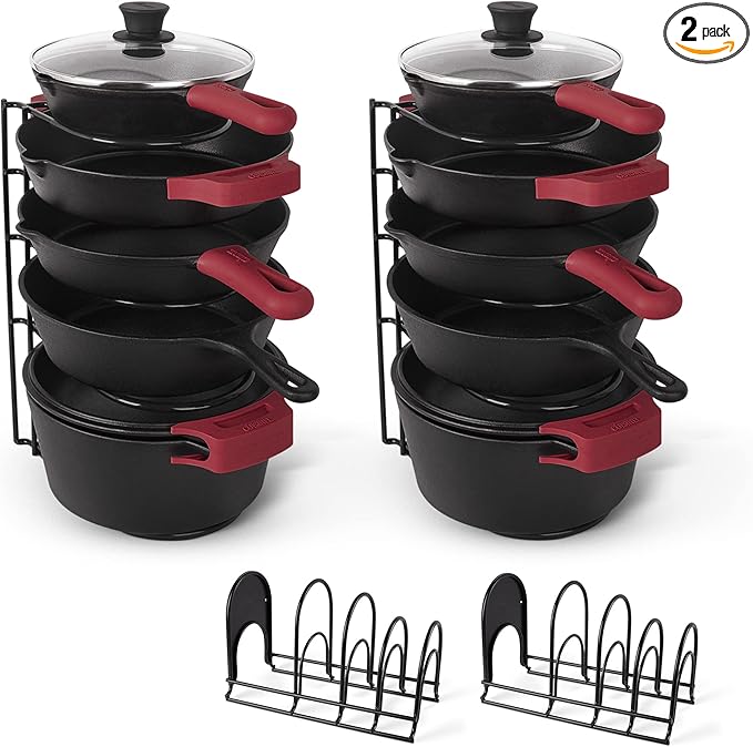 Cuisinel Pots and Pans Organizer - 15" Heavy Duty Skillet Rack - 2 Pack - Kitchen Counter/Cabinet Organization Storage - Holder for Cookie Sheet, Cutting Board, Cast Iron Cookware, Dish, Lid Stand-NeatNest