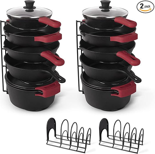 Cuisinel Pots and Pans Organizer - 15" Heavy Duty Skillet Rack - 2 Pack - Kitchen Counter/Cabinet Organization Storage - Holder for Cookie Sheet, Cutting Board, Cast Iron Cookware, Dish, Lid Stand-NeatNest