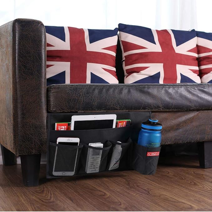 5 Pockets Bedside Caddy, Bedside Storage Organizer for Water Bottles, Magazines, Phone, Glasses (5 Pockets-Black)-NeatNest