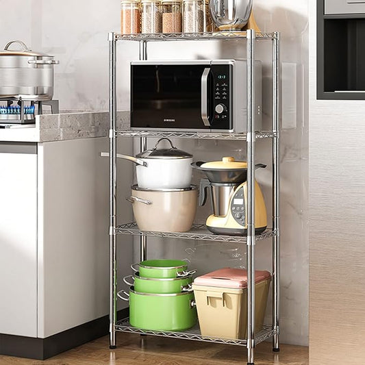 BNSPLY 4 Tier Wire Shelving Unit, Height Adjustable Wire Shelves with 1200 LBS Capacity, NSF Metal Storage Rack for Laundry, Kitchen, Bathroom, Pantry, Closet (18" D x 29.5" W x 59" H, Chrome)-NeatNest